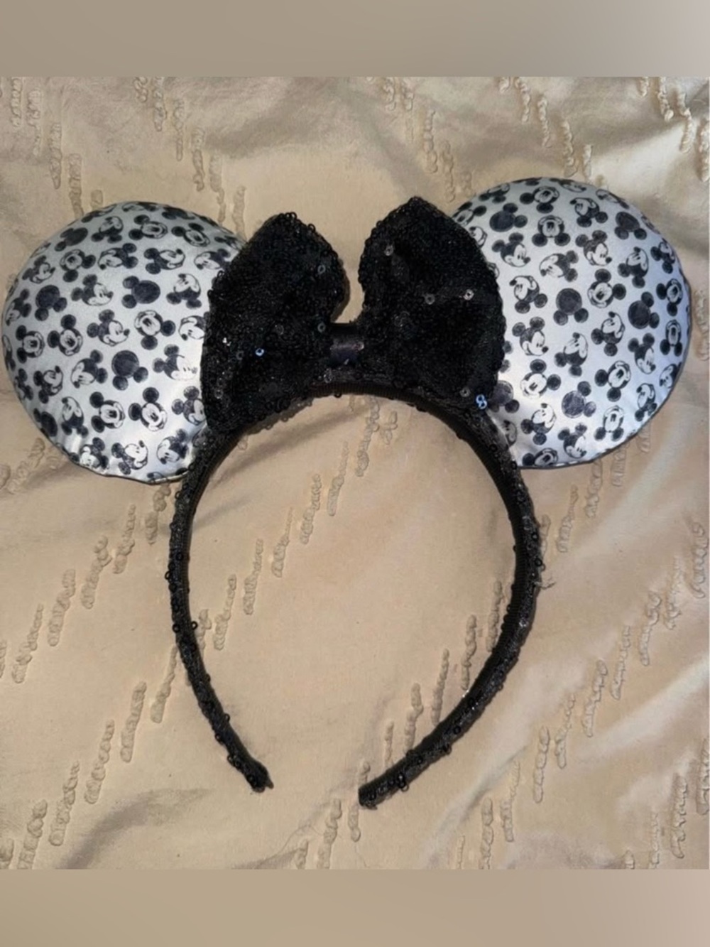 Black Sequin Minnie Style Mouse Ears Headband